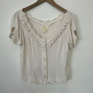 Maeve Anthropologie Ivory Scalloped Ruffle Button Front Blouse Top 6P RN66170